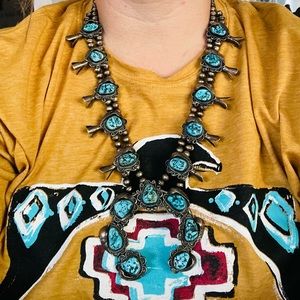 Authentic turquoise and silver squash blossom necklace